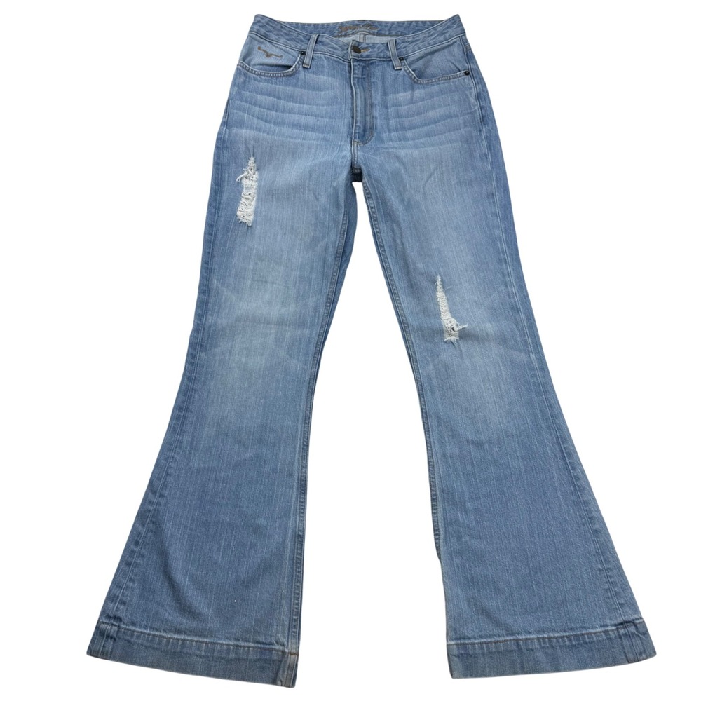 Kimes Ranch Jennifer Flare Jeans Light Wash Distressed Western Denim Size 8/32